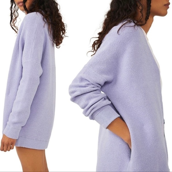 NWT FREE PEOPLE Ottoman Knit Open front Cadigan in Lavender women S oversized - Picture 2 of 8